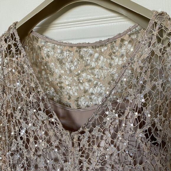 Exquisite Kay Unger Dress sz 6 taupe fall wedding guest mother of - Picture 10 of 14